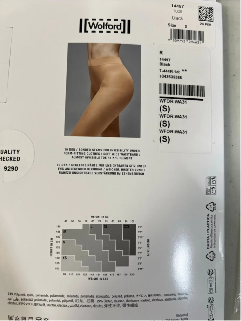 Wolford Pure 10 Tights/0009|Black|Small|NWT|